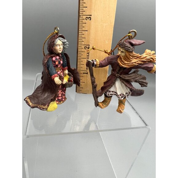 90's Vtg 2 Handcrafted Wizard & Witch Ornaments 3" Set Rodriguez & Duncan Resin - Picture 3 of 16